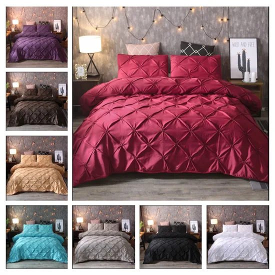 Conjunto de capa de edredom de cama tufada com bordado elástico plissado de design luxuoso